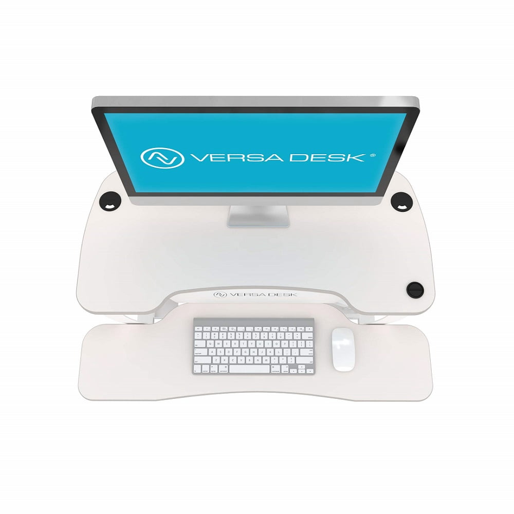 VERSADESK Power Pro Electric Height Adjustable Desk Riser – Sit to Stand Desktop Converter with Keyboard + Mouse Tray, Steel Frame | 36" x 24" (White)