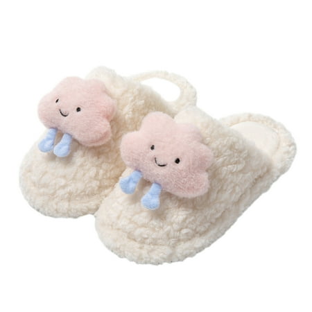 

Lovskoo 2024 Cute Cloud Slippers for Women Novelty Slippers House Bedroom Slippers Fuzzy Fluffy Comfy Lined Slide Shoes White