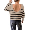 thumbnail image 3 of Suéter Corto de Cuello Redondo para Mujer, Larga, Tejido Grueso, Estilo Jersey, Ideal para Otoño Caqui y Negro XL, 3 of 7