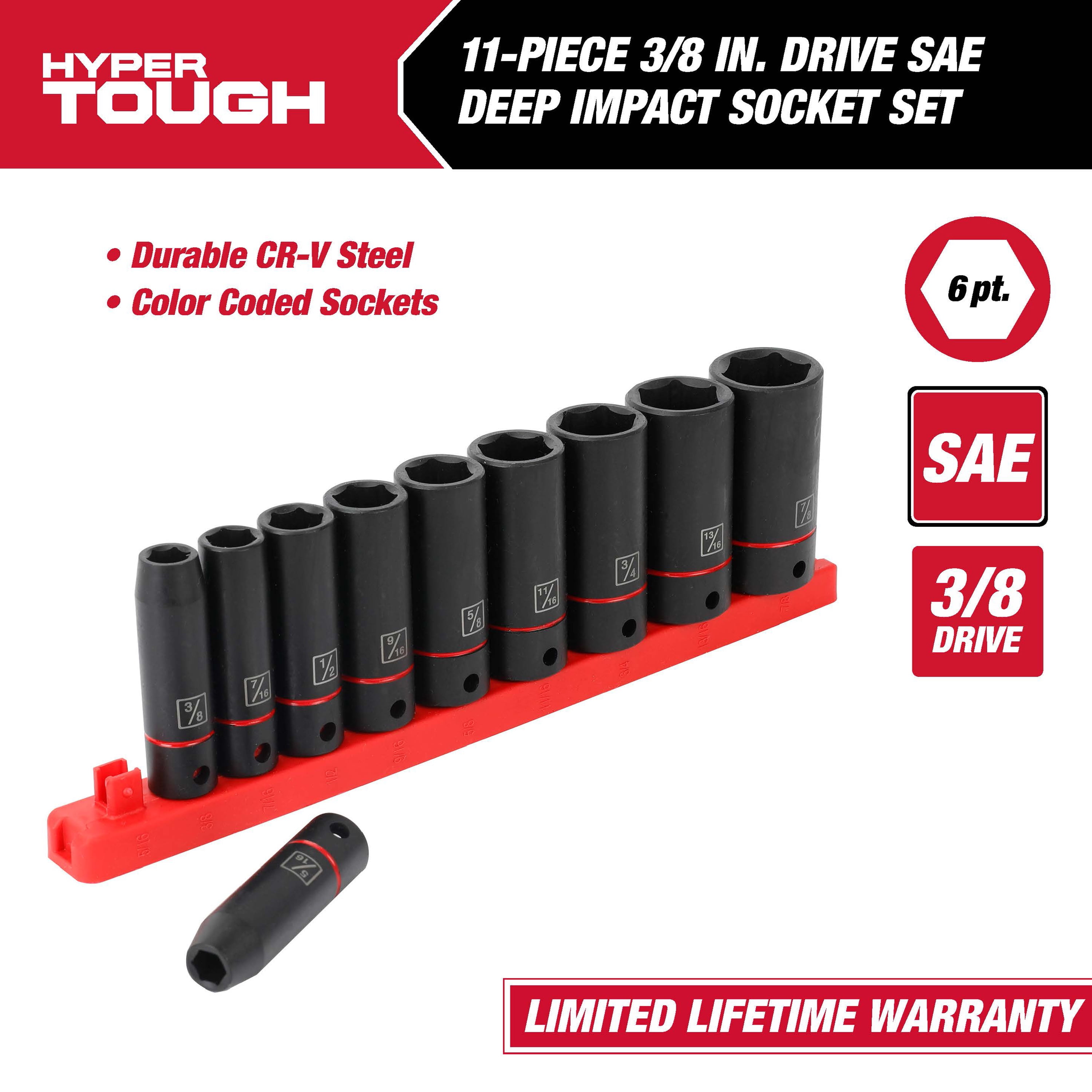 Hyper Tough 11-Piece 3/8-inch Drive Deep Impact Socket Set (SAE