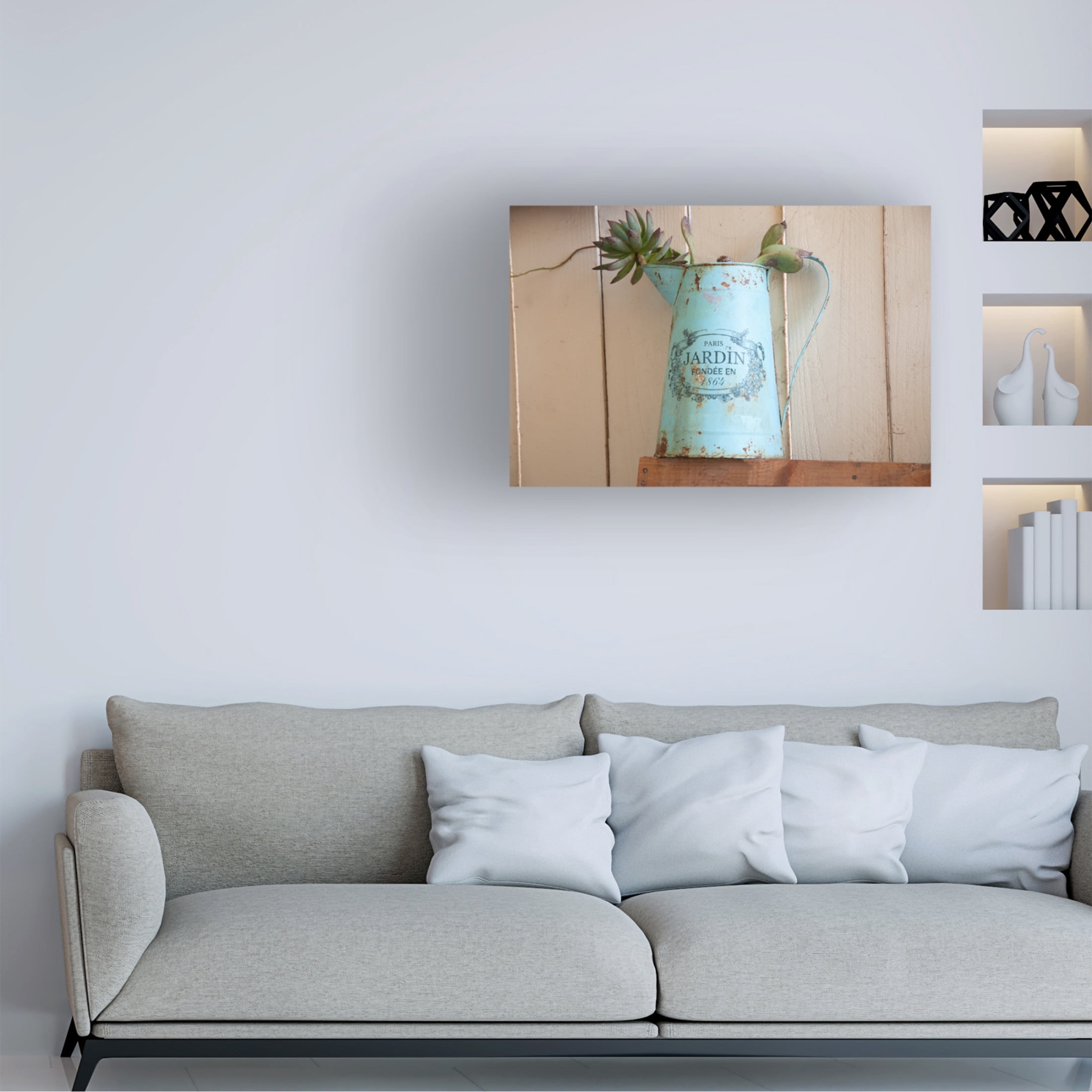 Canvas Wall Art - Lori Hutchison 'French Watering Can' Wall Art for Living Room, Bedroom, or Office Décor by Trademark Fine Art - 19 x 12 Inches