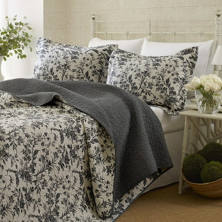 Laura Ashley Amberley Black Floral Cotton 3-piece Quilt Set