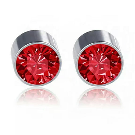 HOOUN 1 Pair Stainless Steel Magnetic Stud Earring Women Men Non-Piercing Clip On-Red