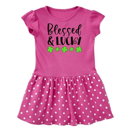 

Inktastic Blessed and Lucky 4 Leaf Clovers St. Patrick s Day Gift Baby Girl Dress