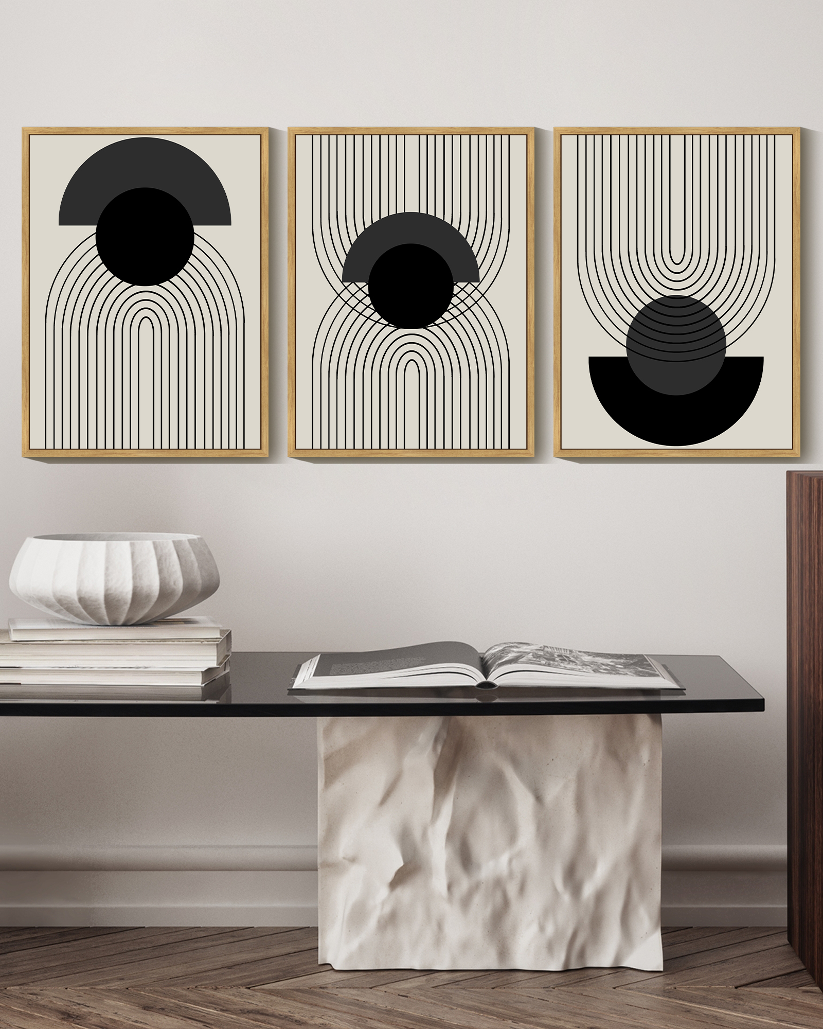 SHENIFY Black Boho Wall Art - Minimalist Mid Century Modern Framed Canvas Prints (Set of 3, 12x16in)
