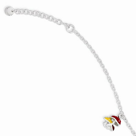 Sterling Silver 5.5in Enamel Kid's Mushroom Bracelet