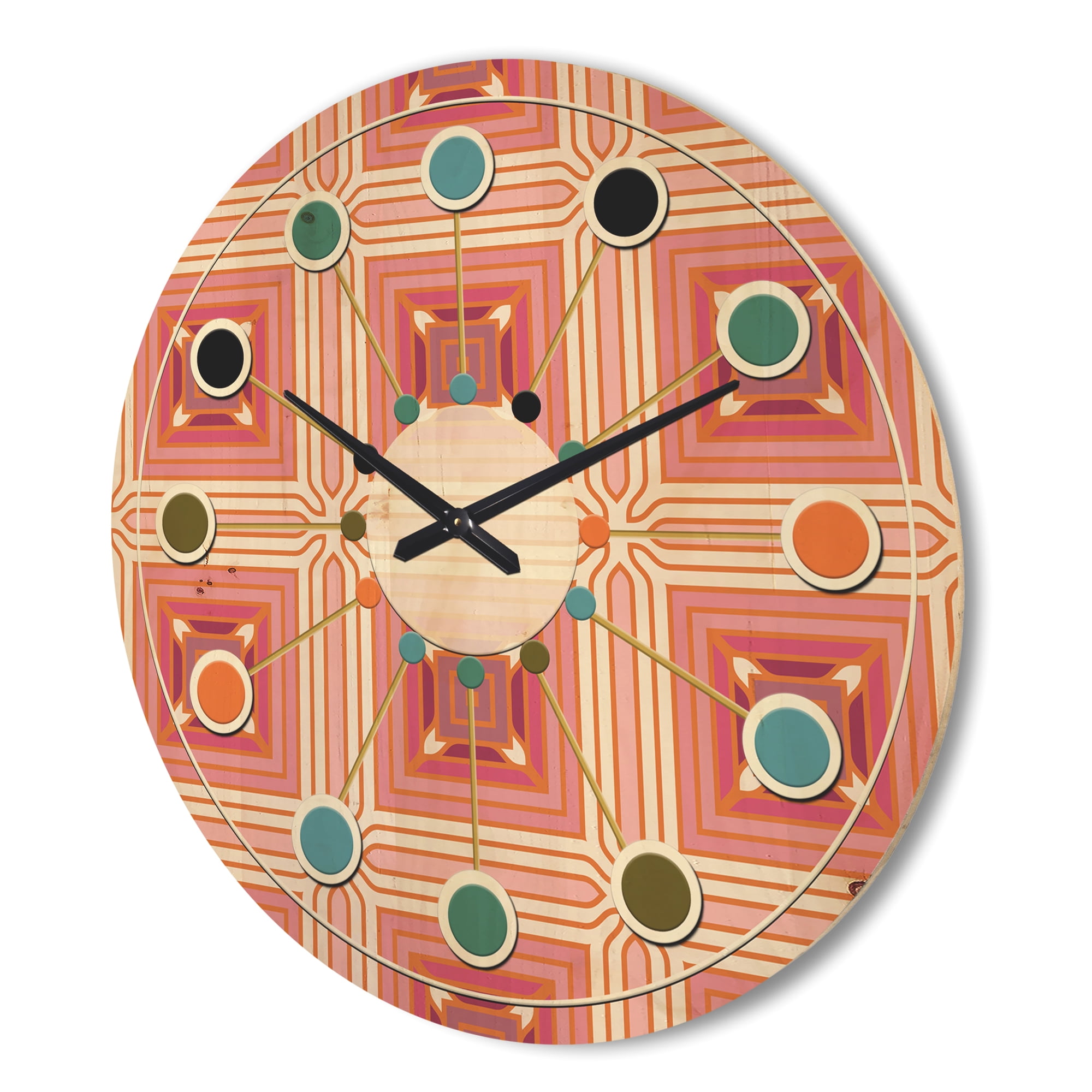 Designart 'Retro Geometric Design II' Mid-Century Modern Wood Wall Clock