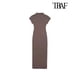 thumbnail image 3 of TRAF-vestido Midi de punto ajustado para Mujer, vestido Vintage de manga corta con cuello redondo, a la moda, 3 of 5