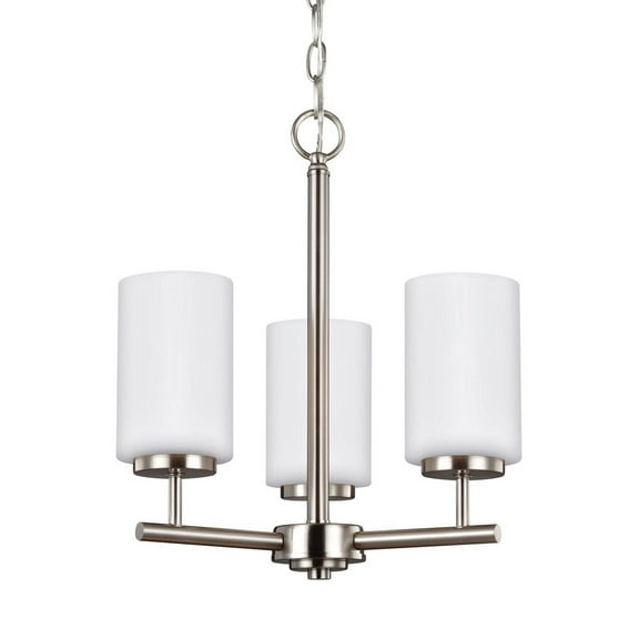 Generation Lighting Oslo 3-Light Brushed Nickel Transitional Contemporary Hanging Chandelier with Opal Etched Glass Shades