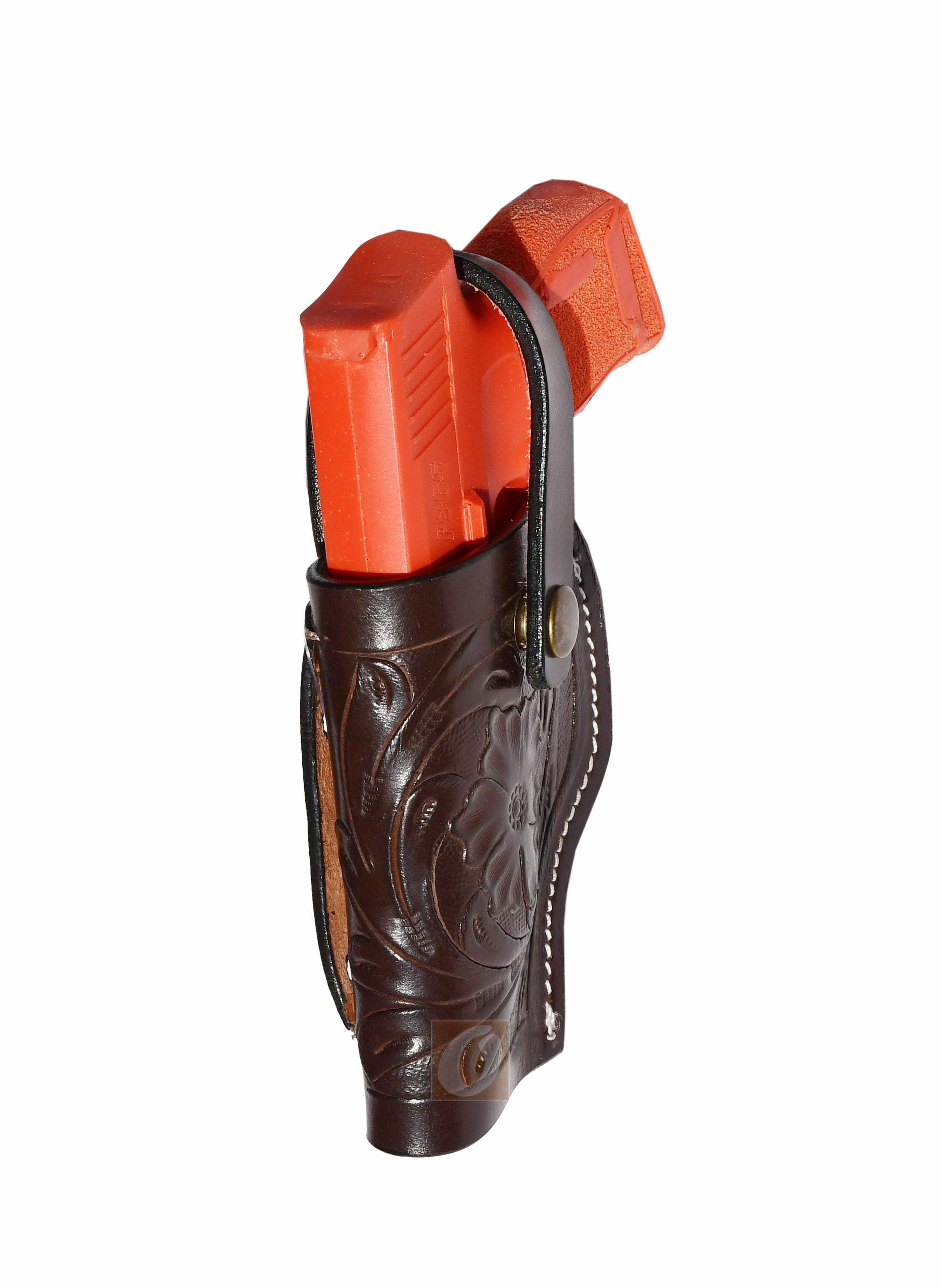 Leather Glock Holster G17 G19 Pistol Western Floral Tooled Brown - Left Hand