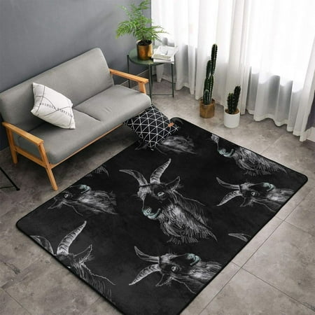 

Indoor Door Mat Goat heads hand drawn black cool Bedroom Rug & Carpets Entryway Rug Front Door Welcome Mat Non-Slip Long Bathroom Rugs Runner Washable Kitchen Mats for Floor