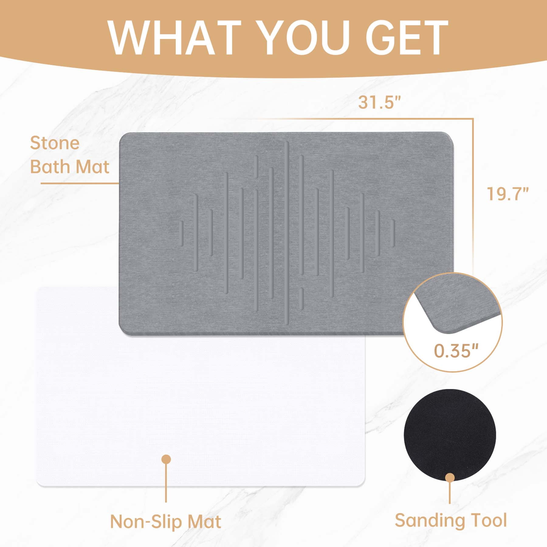 2 Pack Stone Bath Mat,31.5x19.7Inches Non-slip Diatomaceous Earth Shower Mat Quick Drying Super Absorbent, Easy to Clean