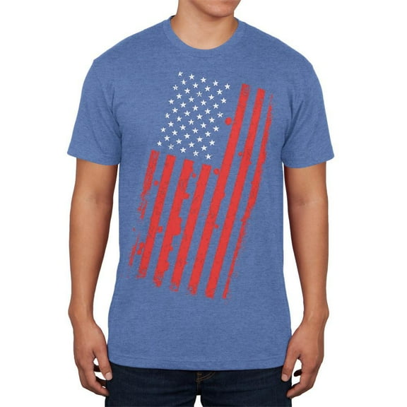 4th of July Distressed Offset American Flag Mens Soft T Shirt Heather Royal SM