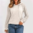 thumbnail image 3 of Gaigiky Shirts for Women Round Neck Drawstring Hoodies Solid Color Lace Spliced Long Sleeve Loose Fit Fall Daily Casual Pullover Outfits, 3 of 6