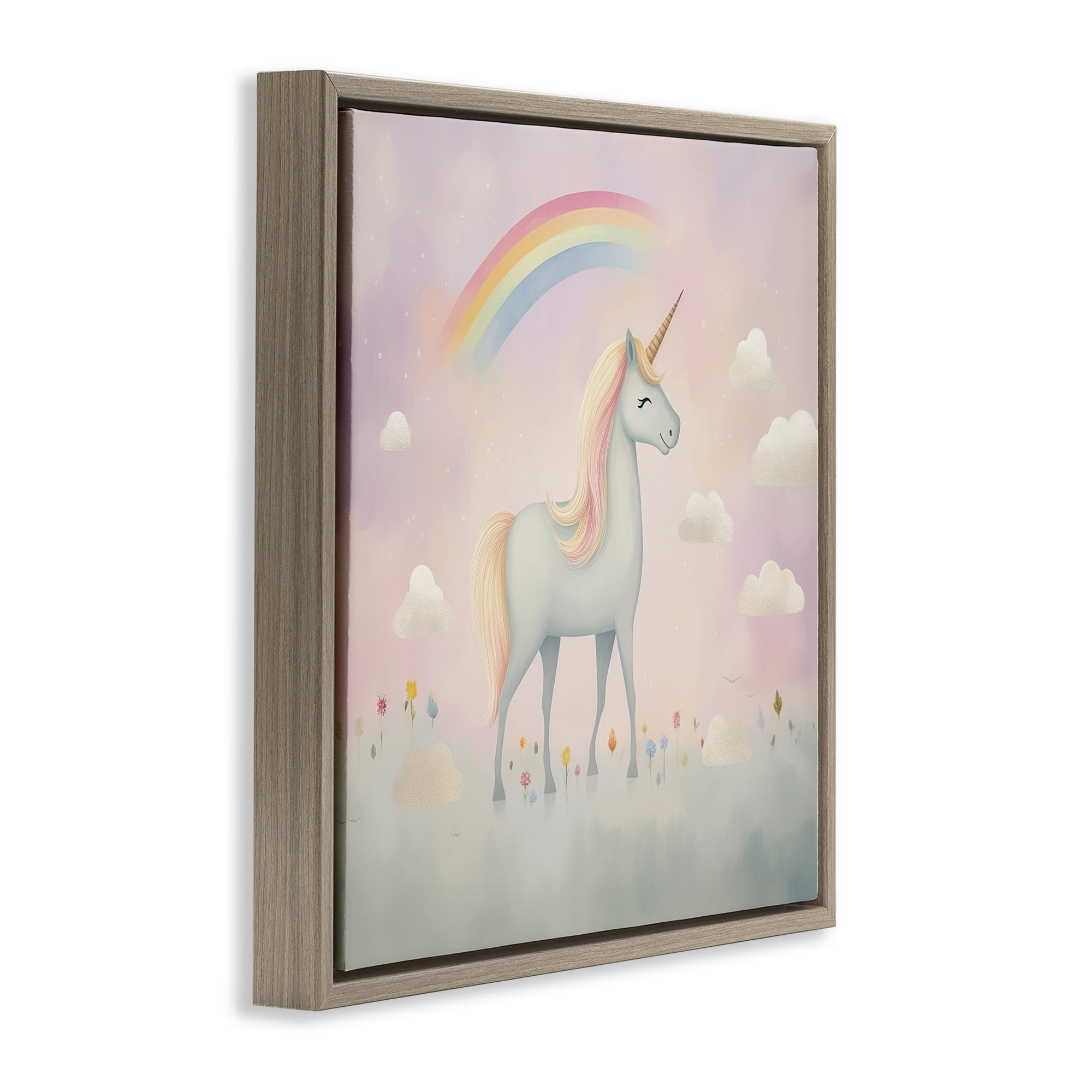 Stupell Industries Mystical Unicorn Dreams in Pastel Brown Framed Floater Canvas Wall Art, design by Lazar Studio