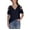 Blue-10, variant on Clod Sholuder Tops for Women Summer Hollow Out Eyelet Short Sleeve Zip up T Shirts Going Out Blouses