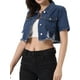 thumbnail image 4 of CHAQUETAS CORTAS CASUAL INSPIRADORAS CHIC PARA MUJER, CON CUELLO Y MANGAS CORTAS, CHAQUETA DE JEAN DESGASTADA TALLA XL AZUL, 4 of 6