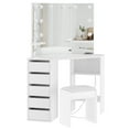thumbnail image 5 of M optimized Vanity Desk with Mirror and Lights, Corner Makeup Vanity Desk, Large Dressing Tables with Charging, 5 Drawers, Shelves and Vanity Stool, 5 of 6