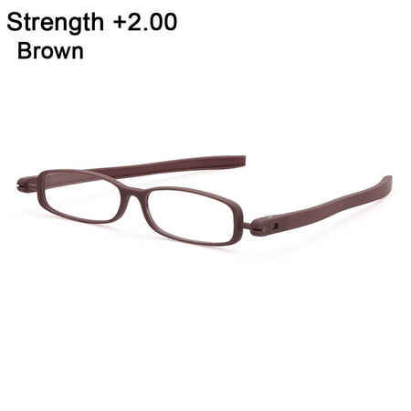 Women Men Light weight Reading Computer Vision Care Folding Reading Glasses Presbyopia Eyeglasses Eyewear 360 degree Rotation BROWN STRENGTH +2.00