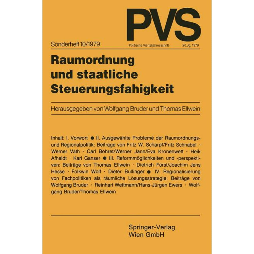 Politische Vierteljahresschrift Sonderhefte Raumordnung Und Staatliche