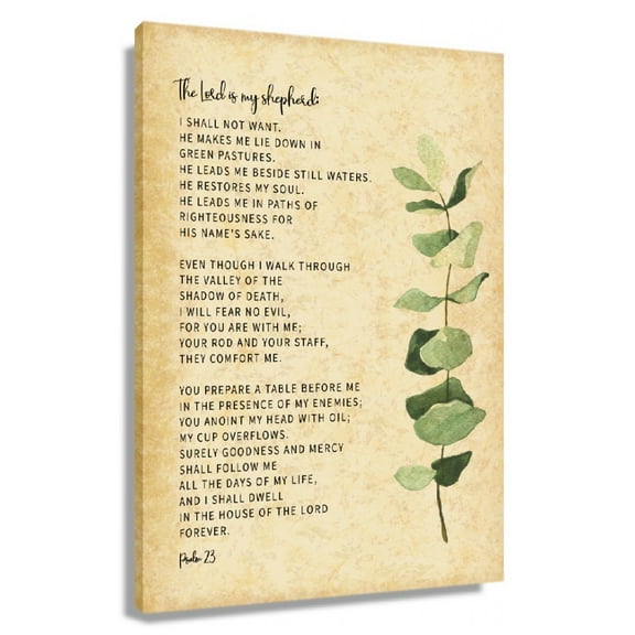 Psalm 23 Wall Art Bible Verse Poster Leaves Wall Art For Living Room Giclee Prints Canvas Artwork Paintings Unframed 12x18 in