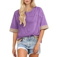 thumbnail image 4 of Yievot Womens Summer Tops Oversized Short Sleeve T Shirts Casual Color Block Side Slit Basic Tee Blouses, 4 of 8