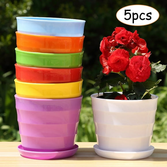 5Pc Colourful Mini Plastic Flower Pot Succulent Plant Flowerpot Home Decor Garden Pots Planters Hanging Baskets