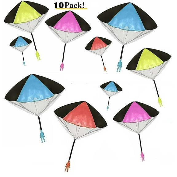 Toys  Skydiver Parachute Men 10 Piece Party Pack Tangle Free (Colors and Styles May Vary) for Kids and Children