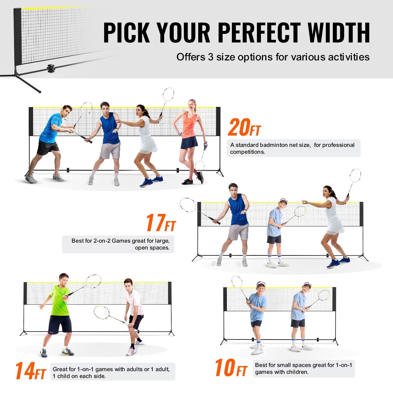 17ft Badminton Net Set Outdoor Portable Volleyball Pickleball Tennis Net