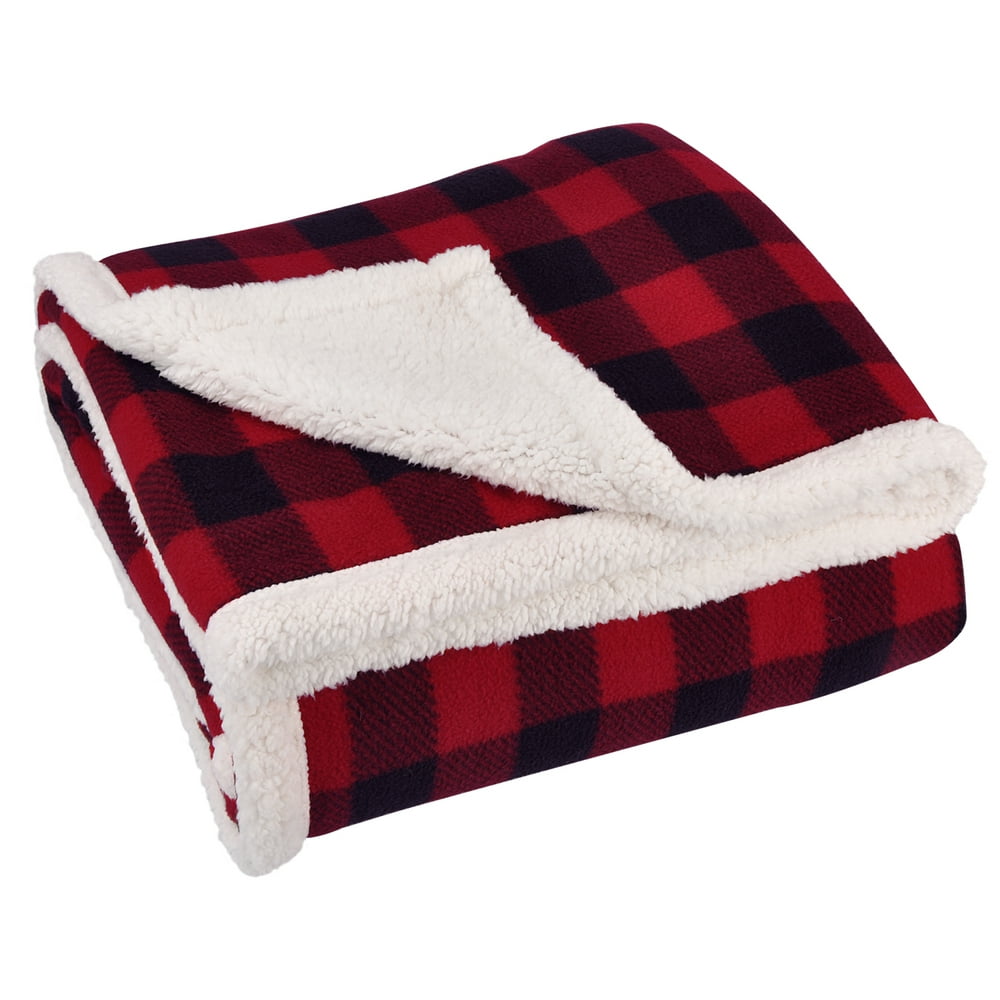 Buffalo Plaid Sherpa Throw TV Blanket 50" x 60" Super Soft Reversible