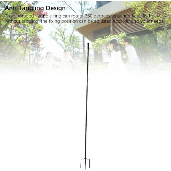 Tuscom 10 FT Stainless Steel Flag Pole for Outside - Heavy Duty Ground Flagpole with 5 Prong Base, 360° Anti-Tangle Rotating Ring, Adjustable Height for Garden, Yard, and Outdoor Use