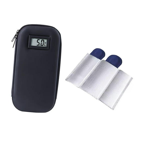 Estuche de viaje para enfriador de insulina, pantalla de temperatura, reutilizable, impermeable, multiusos con 2 barras de hielo