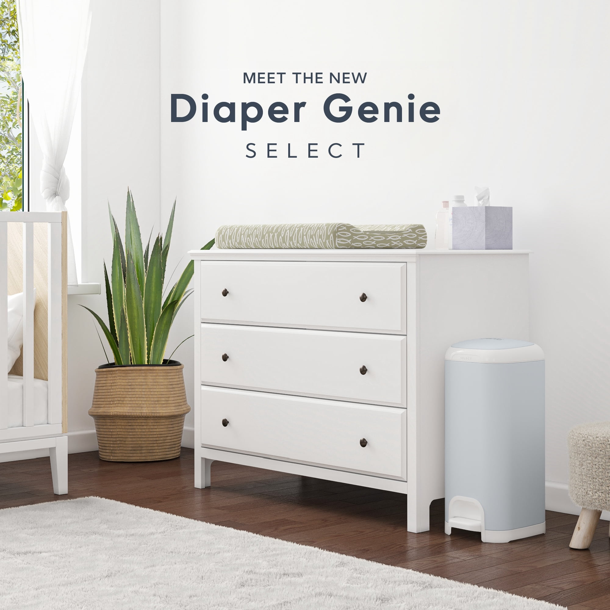Diaper Genie Select Pail,Blue,Stainless Steel, 1 Diaper Pail,1 Square Refill-165 Count, Infant