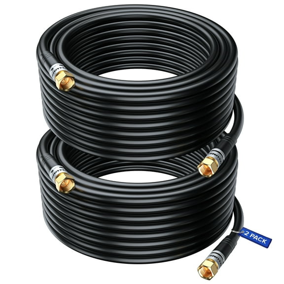 Maximm Coaxial Cable, 50 Feet, Black, [2 Pack] - RG6 F-Pin Triple Shielded UL CL2 in-Wall Rated RG6 Digital Audio/Video Includes Connectors and Cable Clips