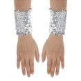 thumbnail image 3 of Yartina Women Shiny Sequins Oversleeve Cuffs Fingerless Gloves for Party Performance A Silver One Size, 3 of 5