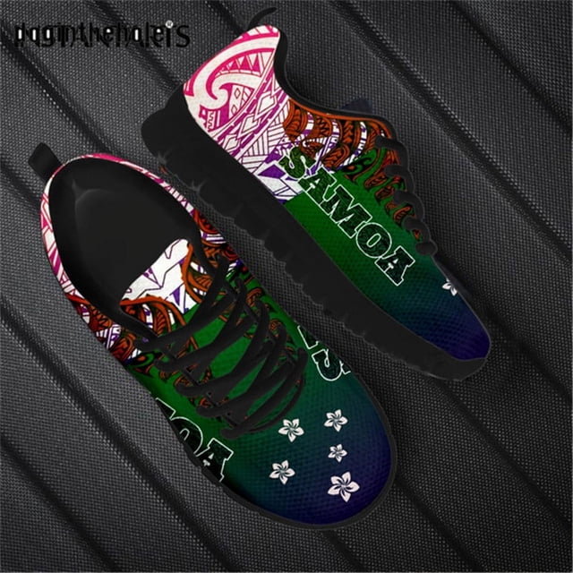 Zapatillas Doginthehole para mujer, con estampado de plumeria polinesia samoana, deportivas informales para mujer, de malla transpirable, para tenis