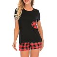 thumbnail image 4 of SMZ Women Plaid Print Two Piece Pajamas Sets, Short Sleeve Round Neck Pullover Tops, 4 of 6