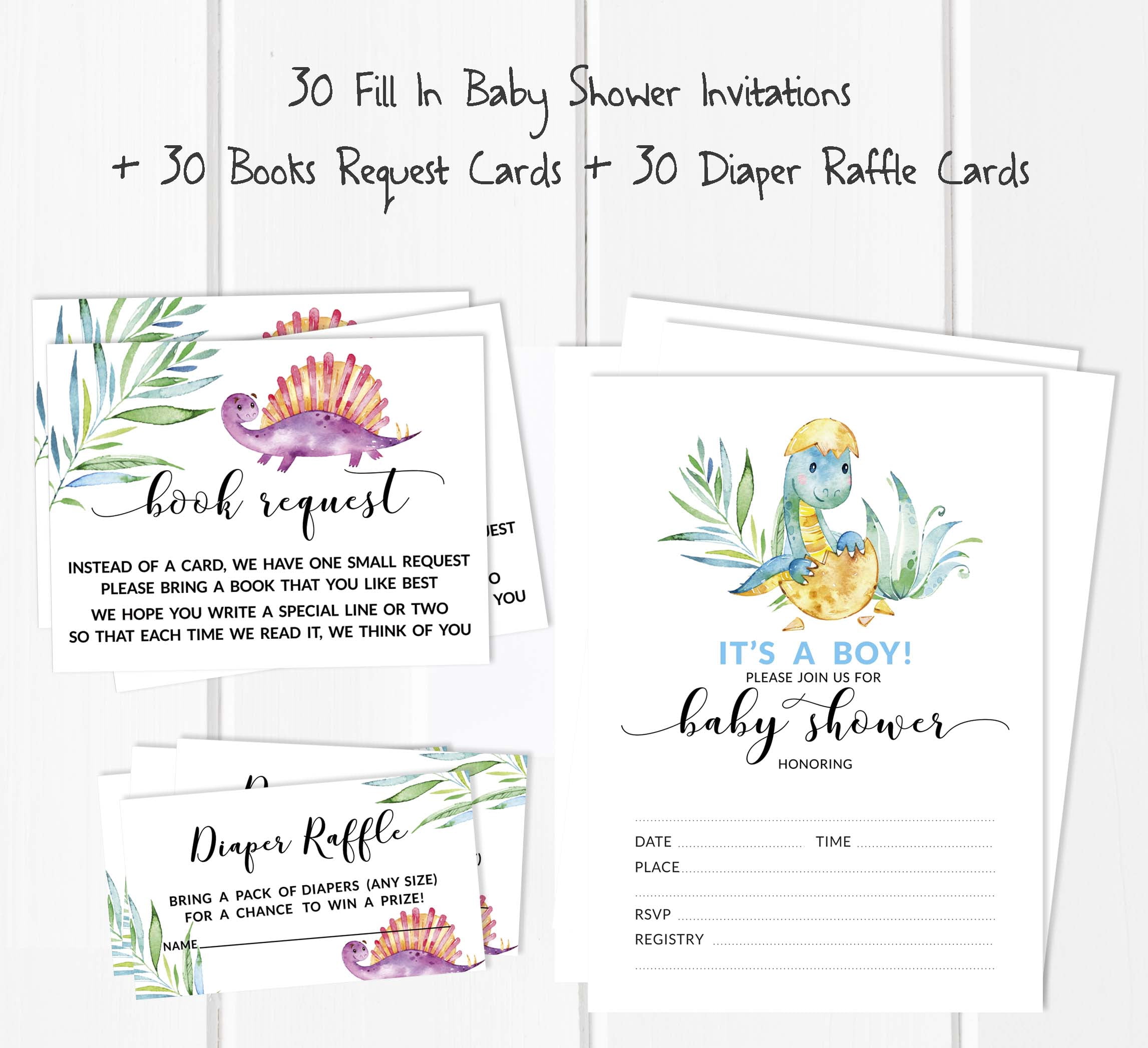 Inkdotpot Set Of 30Dinosaur Baby Shower Invitations-Diaper Raffle Tickets And Baby Shower Book Request Cards Jungle Animals Invites Its A Boy Its A Girl