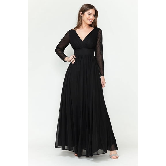 Women's Lenovia Black Bridesmaid Dress 5234 Long Sleeve Sheer S