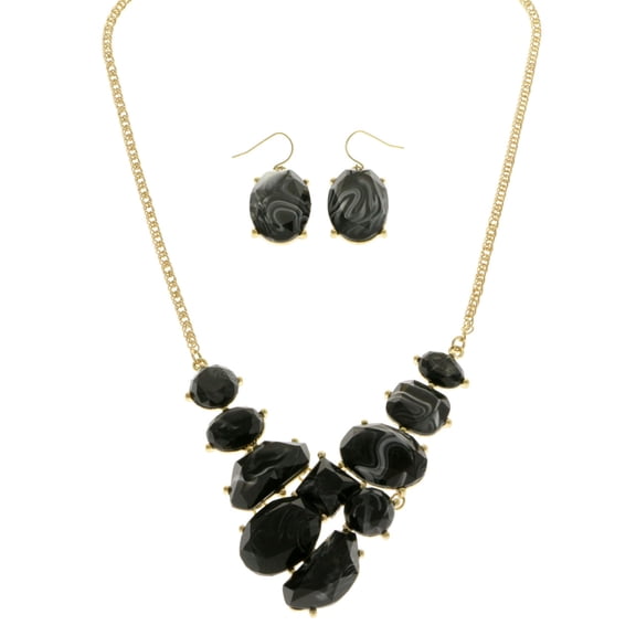 Mi Amore Necklace-Earring-Set Black/Gold-Tone