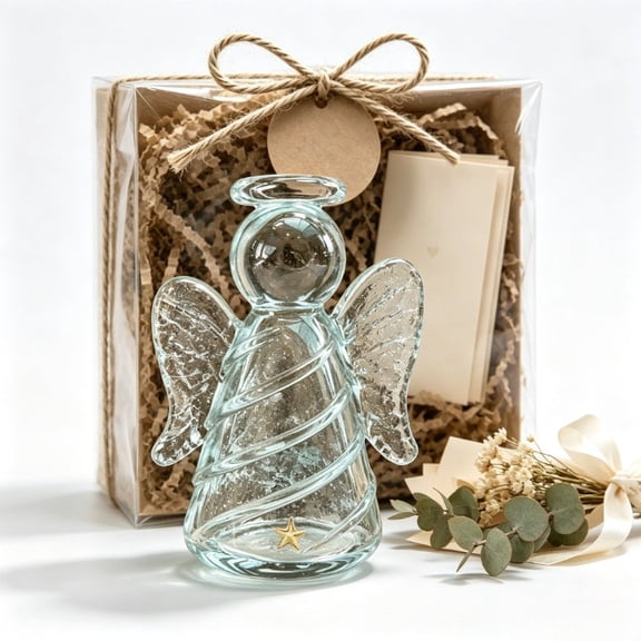 Divine Recycled Angel Keepsake, Eco Friendly Glass Figurine, Emotional Support Decor, Upcycled Mason Jar Glass with Heartfelt Encouragement Card, Uplifting Gift for Table Decor, Clear