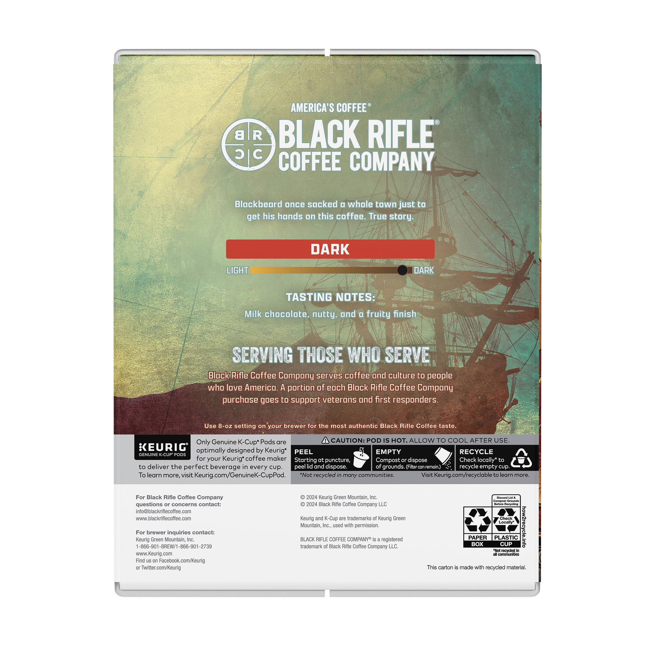 (4 pack) Black Rifle Coffee Company Blackbeard's Delight K Cups Pods, Dark Roast, 22 Ct