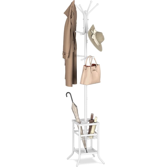 Coat Rack Freestanding - Coat Tree with Umbrella Holder, Metal Coat Rack Stand with 12 Hooks, Modern Coat Hanger Stand for Entryway, Purse Rack Hat Rack Stand for Living Room Bedroom Office