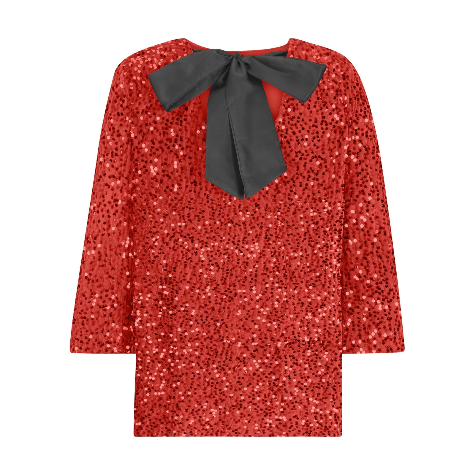 Aofany Women's Sequin Party Dress Sparkle Long Sleeve Crew Neck Short Cocktail Dress, Size: 3XL, Red