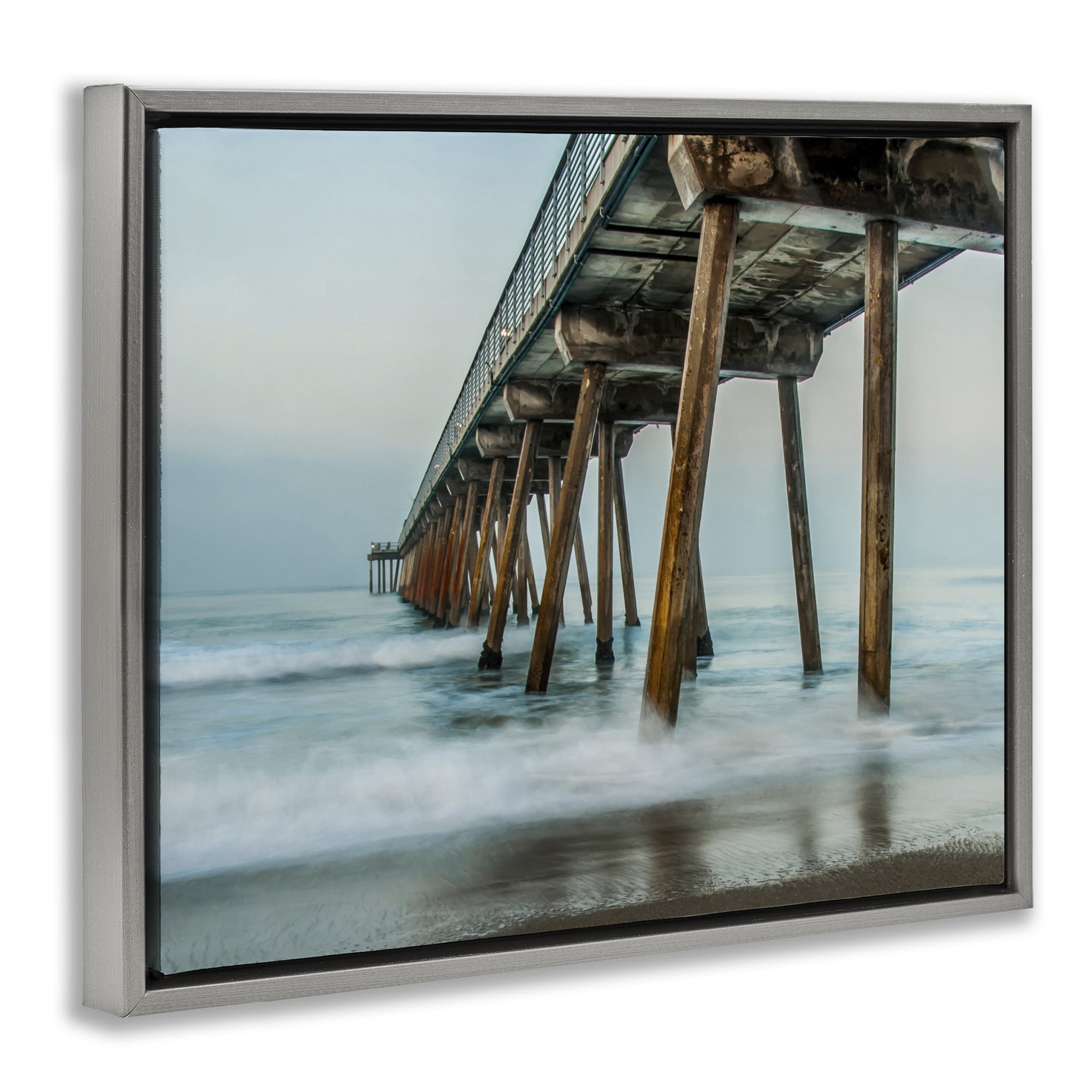 Stupell Industries Summer Dock Splashes Landscape Photography Gray Floater Framed Canvas Art Print Wall Art, 21 x 17