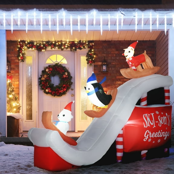HOMCOM 8.5FT Long Christmas Inflatable Polar Bear, Penguin and Reindeer