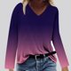thumbnail image 2 of Blusa de camiseta estampada de manga larga cómoda con cuello en V informal a la moda para mujer Pompotops  FGAJ7320, 2 of 4