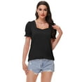 thumbnail image 7 of Women's Square Neck Tops Ruffle Trim Sleeve T-Shirts for Summer Casual Short Tees, 7 of 7