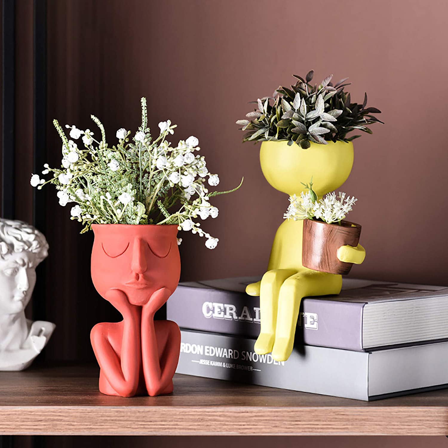 Indoor Desk Flower Vase Planter Resin Succulent Pot Statue Sculpture Decors 