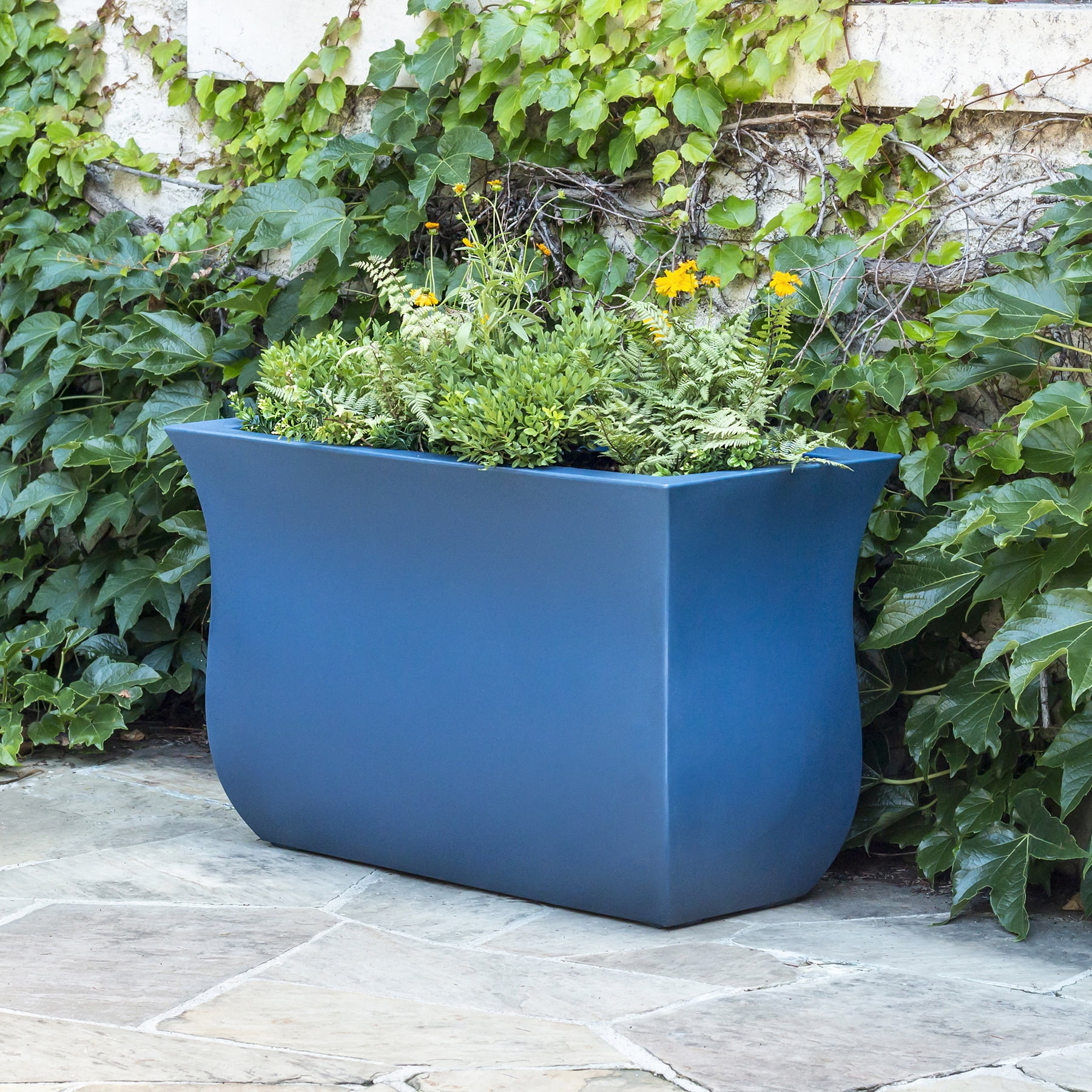 Mayne Valencia 36" x 16" x 22" Tall Rectangular Neptune Blue Plastic Planter